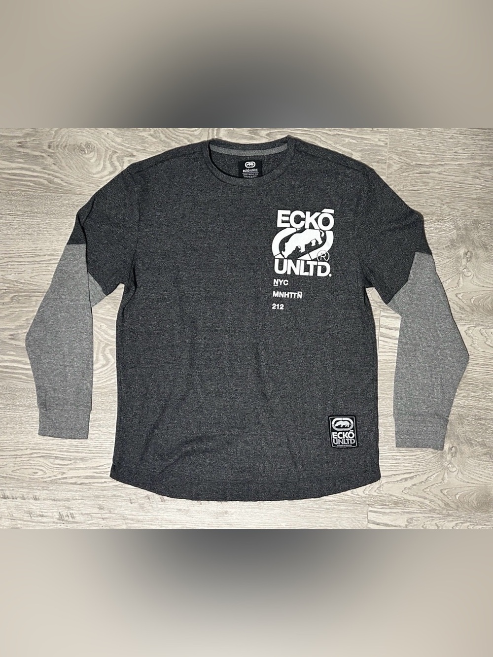 Ecko Unlimited Men’s Charcoal Graphic Thermal Long Sleeve Shirt